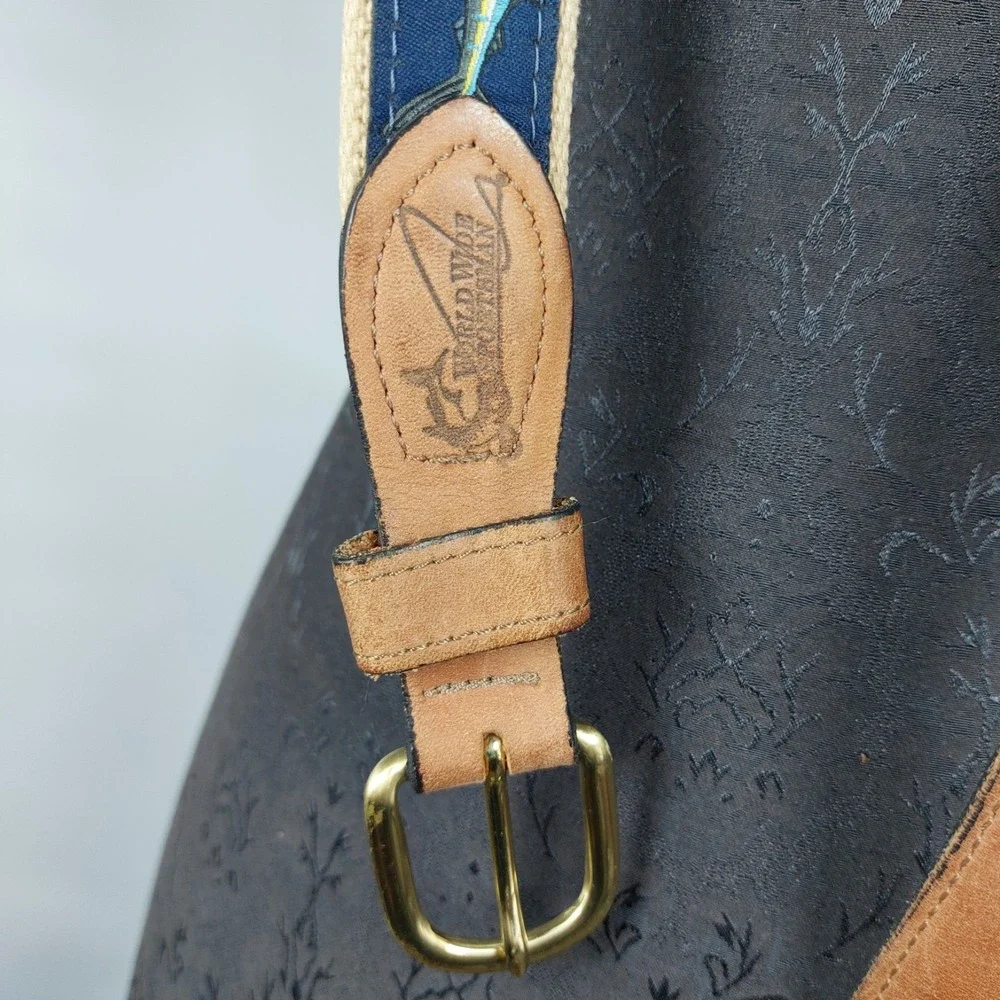 World Wide Sportsman Marlin Sail Fish Ribbon Belt Size 46 Blue Leather